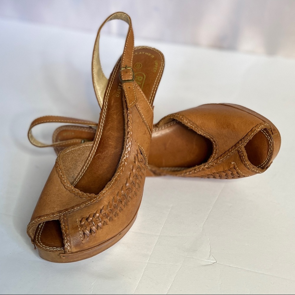 Vintage Rapallo Leather Sling Back Peep Toe Heels Size 8 - Picture 3 of 8